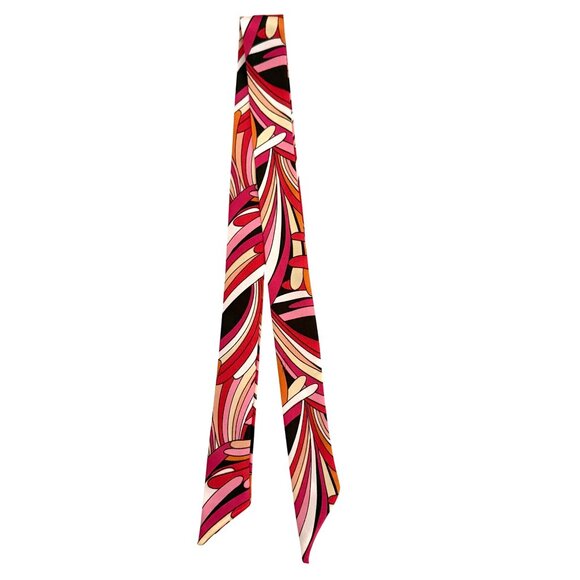 Pink Black Slim Scarf Size 34in Silk Abstract Neck Tie Bag Headband Hat Hair Bow - Picture 7 of 14